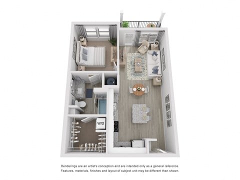 Floor plan for 1 bed, 1 bath, 682 sqft